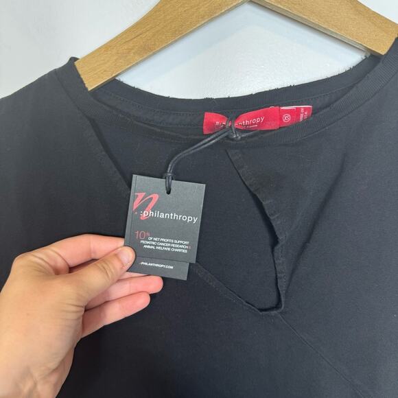 NWT N:Philanthropy Black Distressed Cut Out Short Sleeve T-shirt Size XS - Picture 3 of 6